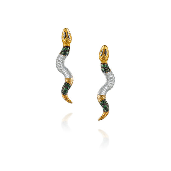 925 Silver Snake Earring with Acrylic & Tsavorite