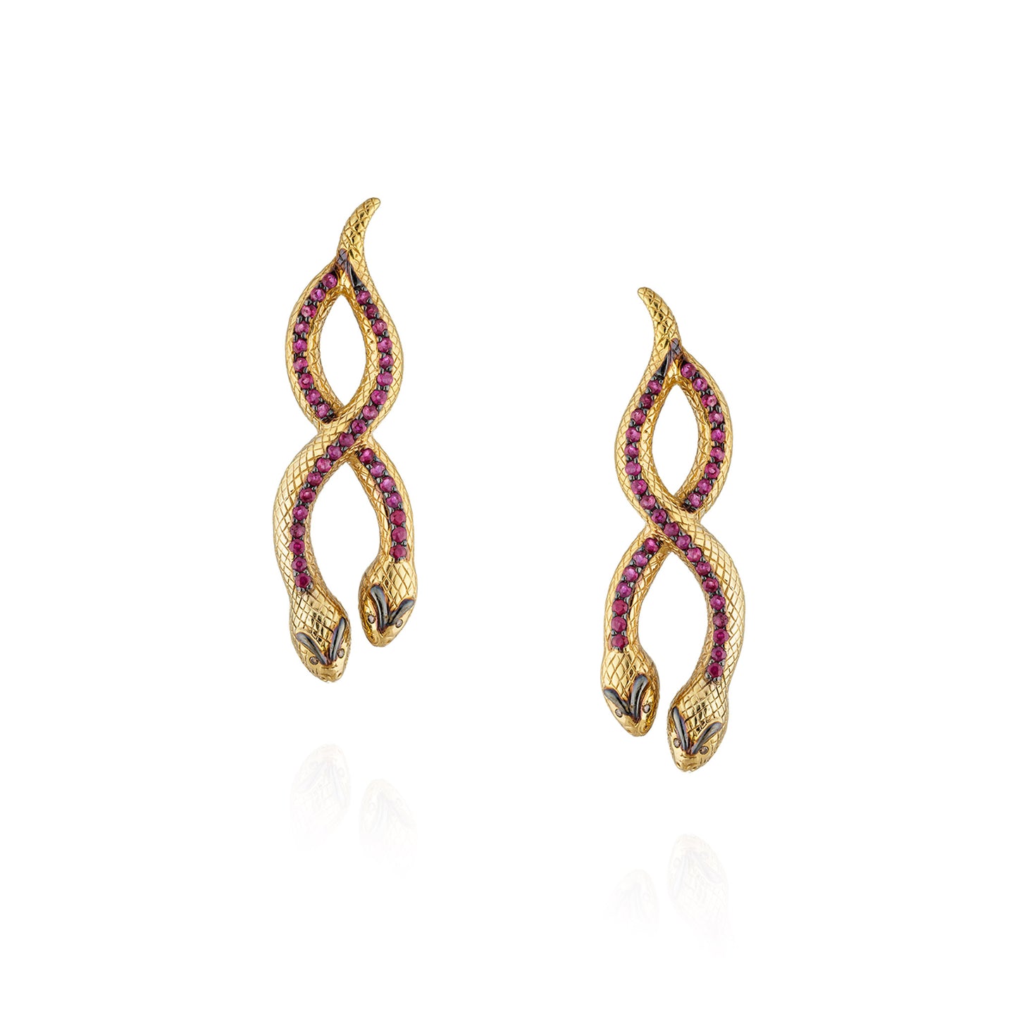 925 Silver Double Snake Earrings with Ruby