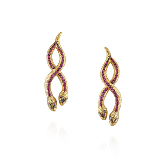 925 Silver Double Snake Earrings with Ruby
