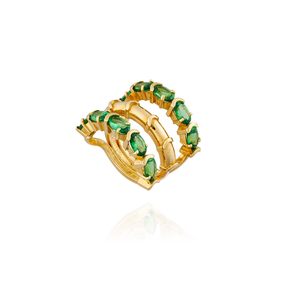 18KT Yellow Gold Ring with a Row of Faceted Tsavorite